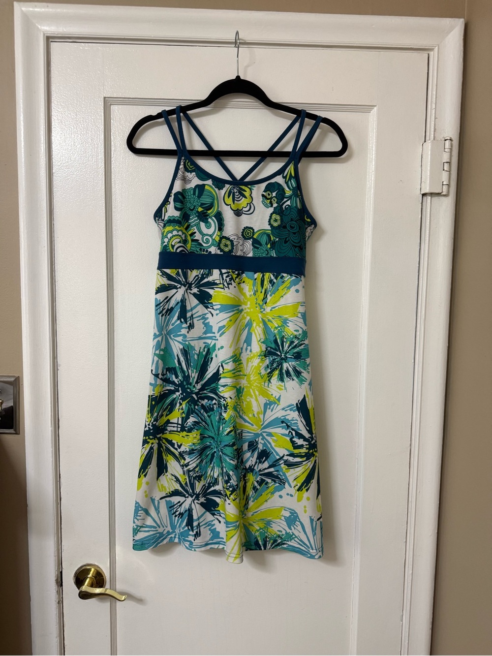 Prana Teal, Turquoise & Lime Floral Mini Dress